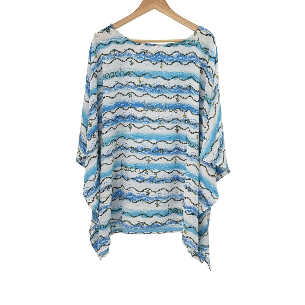 Quacker Factory 2X Beach Print‎ Swim Cover Up Top Plus Size